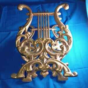 Antique Gold Colored Metal Lyre Music Sheet Holder Magazines Grandmillenial